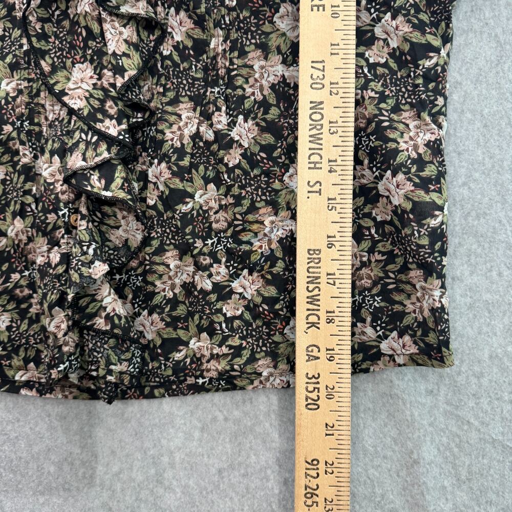 Natural Life Cotton Floral Ruffle Blouse Sz S Black Pink Cottagecore Coquette - Picture 8 of 10
